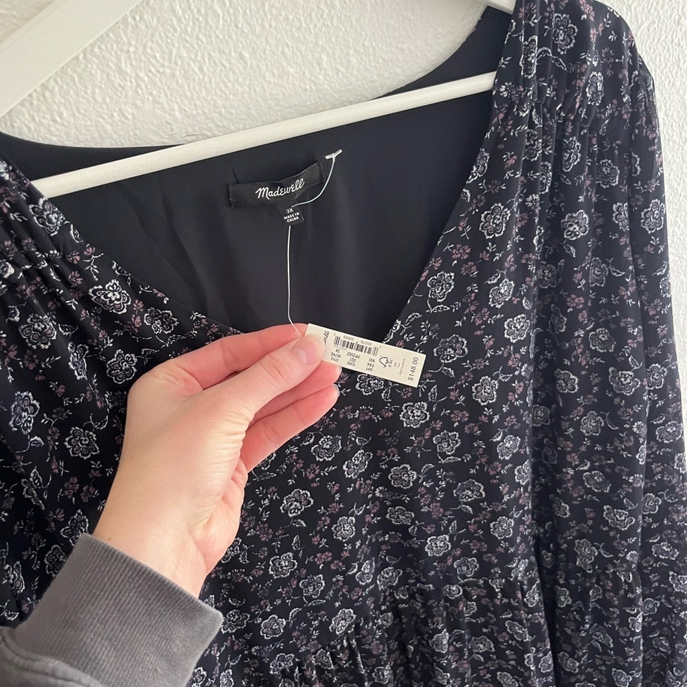 Madewell Black Floral Long Sleeve Dress - Picture 5 of 9
